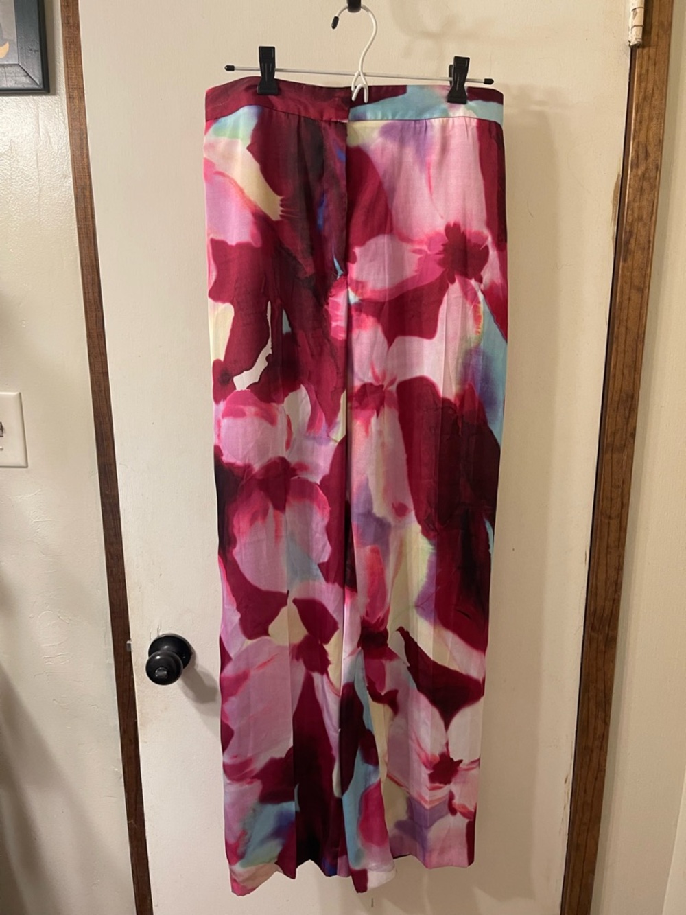 Zara Pink & Burgundy Watercolor Pants NWT Sz. L #85